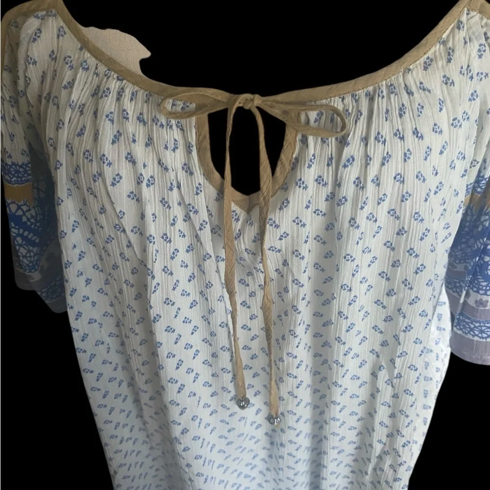 FREE PEOPLE-BLUE AND WHITE OFF SHOULDER DRESS-WOMENS SIZE LARGE